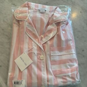 Serena and Lily Striped Pajama Set, Size Large in Sea Shell